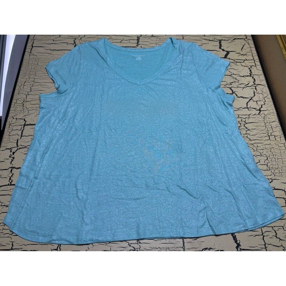 Lane Bryant Sparkle Blue Short Sleeve T Shirt Top Tee Size 22/24 Linen Polyester